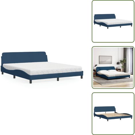 The Living Store Lit avec matelas bleu 180x200 cm tissu - Lit Double - Lit Plateforme - Lit Design - Literie - Sommier Tapissier (1/5)
