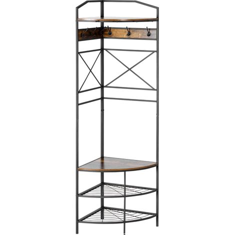 Appendiabiti da Terra Angolare con Panca e Scarpiera in Stile Industriale, 50x50x183cm, Marrone