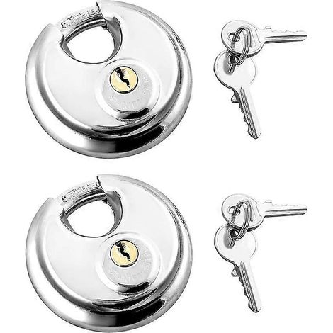 Cadenas à disque, lot de 2 cadenas à clé en acier robuste pour le rangement dans les unités de stockage, les remorques mobiles, les abris de jardin et les clôtures. (1/5)