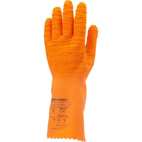 Lot de 12 paires de gants latex crépé orange 34 cm qualité sup Taille 9 (1/3)