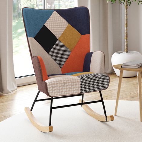 Sillón escandinavo IVAR de tela mecedora patchwork multicolor