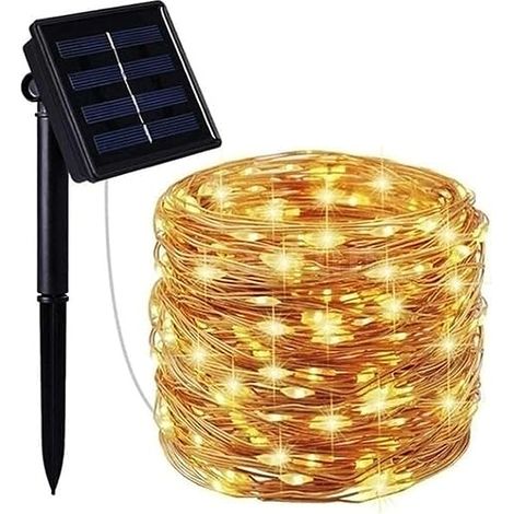 Luci a stringa solari in filo di rame 12M 120 LED, luci solari da esterno impermeabili con 8 modalità per giardino, cortile, festa (1/5)