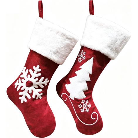 Calcetines navideños, juego de 2 calcetines, 45 cm (18 pulgadas), puño ancho de felpa. (1/5)