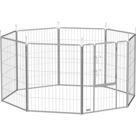 Enclos modulable pour animaux, 8 panneaux en acier inoxydable, 100 cm de haut, avec porte, portable et robuste (1/5)