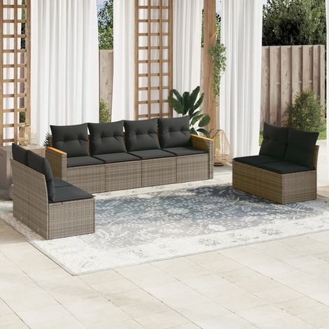 Set de sofás de jardín 8 pzas y cojines ratán sintético gris vidaXL (1/3)