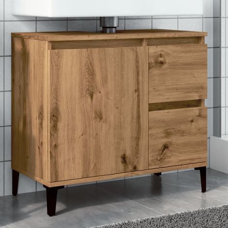 Armoire lavabo,Meuble de rangement chêne artisanal 65x33x60 cm bois d'ingénierie CFW83409 (1/5)