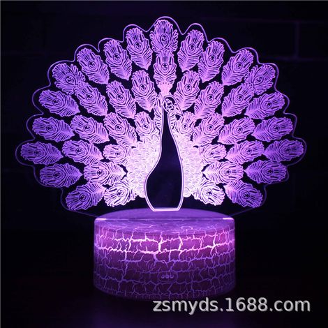 Lampe de chevet LED 3D en acrylique en forme de paon, 7 couleurs changeantes (1/2)