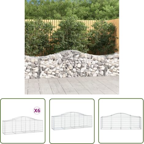 The Living Store Gabionen mit Hochbogen 6 Stk. 200x50x60/80 cm Verzinktes Eisen - Gabionen - Gabionenkorb - Gartendeko - Gartenzubehör - Zaun (1/5)