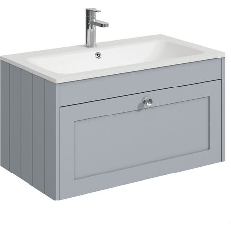 Balterley Butterton 800mm Wall Hung 1 Drawer Unit with Stone Basin 1 Tap Hole - Satin Grey (1/4)