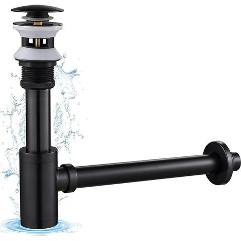 Siphon Noir Rétro avec Bonde avec Trop-plein, Laiton Universel Design Siphon Anti-Odeur pour Lavabo, Siphon Pop-Up, Bonde Vidage Syphon (1/5)