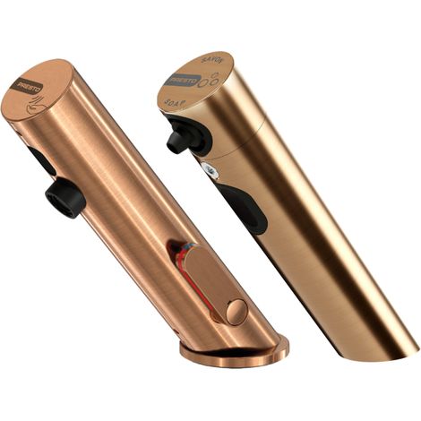 Grifo mezclador infrarrojo con llave de paso + dispensador de jabón infrarrojo PRESTO Linea, cobre cepillado