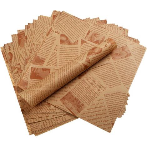 100 feuilles de papier parchemin ingraissable, 30x30 cm, imprimées dans le style classique des vieux journaux (brun) (1/4)