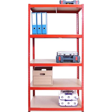 RED - 5 TIER METAL SHELVING UNIT STORAGE RACKING SHELVES GARAGE WAREHOUSE SHED 150x70x30cm (1/4)