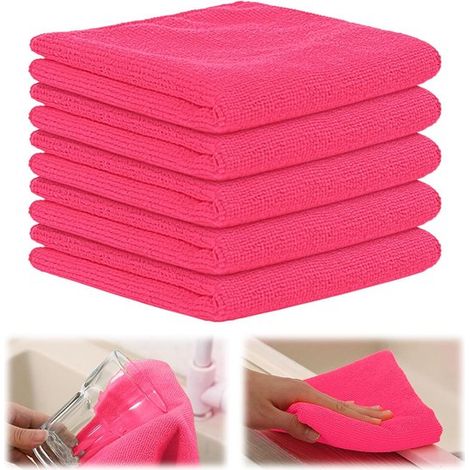 paños de limpieza de microfibra - Súper absorbentes y sin pelusa - Para cocina, coche y cristales - 30x30 cm (rosa) (1/5)