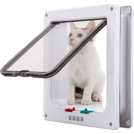 Chatière pour Chat,Magnétique Verrouillable 4 Modes pour Animaux Domestiques Chatons et Chatons Small Blanc (1/4)