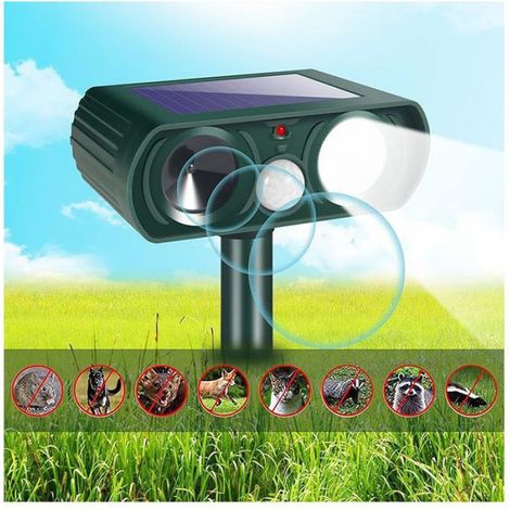 Lot de 2 répulsifs solaires ultrasons – LED, repousse rongeurs, oiseaux, serpents – Pour jardin (1/4)