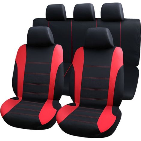 Housses de siège de voiture rouge – Protection universelle 9 pièces pour 5 sièges – Tissu synthétique élastique résistant – Facile à installer – (1/5)