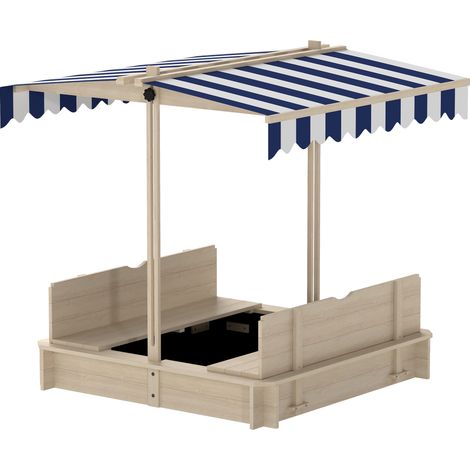 Bac à sable pour enfants 106 x 106 cm, hauteur réglable, couvercle bleu