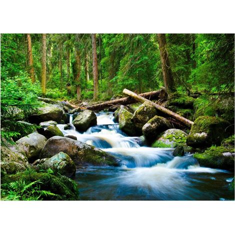 Papier peint panoramique cascade avec effet 3D, coloré, décoration murale – 400 x 280 cm Wallarena
