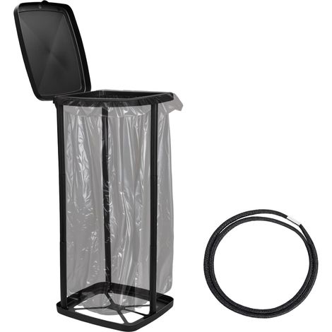 Support de sac poubelle portable, support de sac poubelle pliable pour cuisine, 25-50 litres, plastique extérieur, sac poubelle avec couvercle, pour fêtes et campings, noir (1/5)