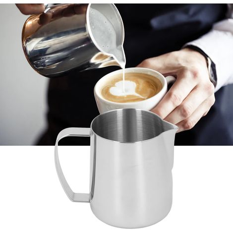 Dickwandiger Latte-Art-Becher aus Edelstahl 304 mit geprägtem Ausguss, 450 ml, Edelstahlfarbe (1/5)