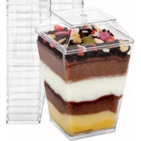 Coupes à dessert transparentes avec couvercles, coupes à parfait trapézoïdales réutilisables, transparentes et faciles à nettoyer, pour glaces aux fruits. (1/5)