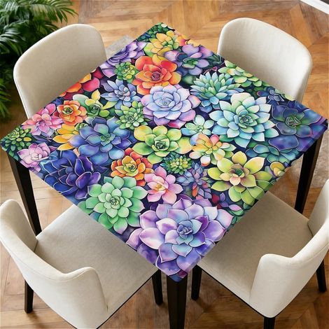 Nappe lavable 85x85 cm, imperméable, intérieur & extérieur, Succulente multicolore