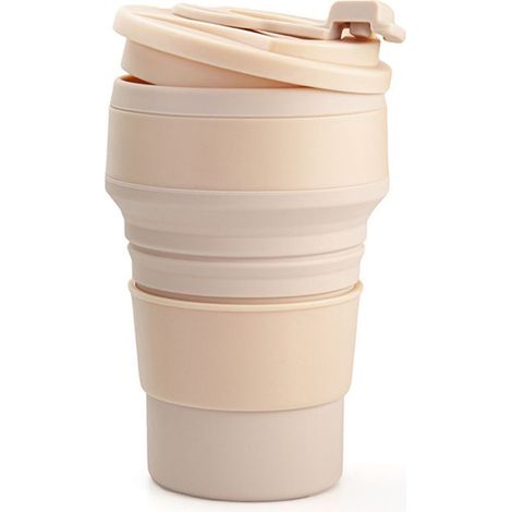 Pliage d'une Tasse de café pour les Voyages en Silicone Pliable Gobelet avec Couvercle Durable, réutilisable, portative de Bouteille pour le Camping(Rose) (1/5)