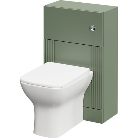 Wholesale Domestic Avant Satin Green 500mm Toilet Unit and Kingston Rimless Back to Wall Toilet Pan with Soft Close Toilet Seat (1/5)