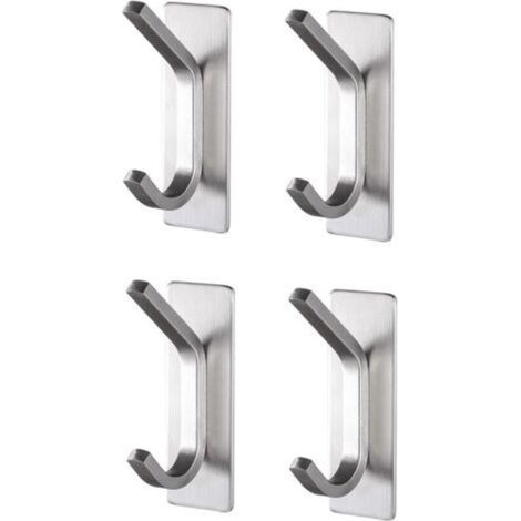 Set di 4 staffe da parete per bagno, autoadesive, in acciaio inox, argento - Crezuo