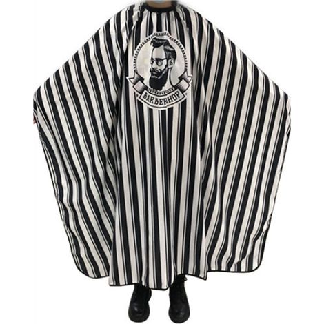 Cape à cheveux rayée noire et blanche plaquée en arrière, grande taille, cape pour cheveux adulte, cape pour cheveux non collante, noire. (1/5)