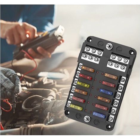 Blocs Fusible Lame ATC/ATO, Porte Fusible Voiture , Boîte Fusibles Voiture 12 voies avec Indicateur de Bus Négatif pour Voiture, Bateau, Fourgonnette, SUV (1/5)