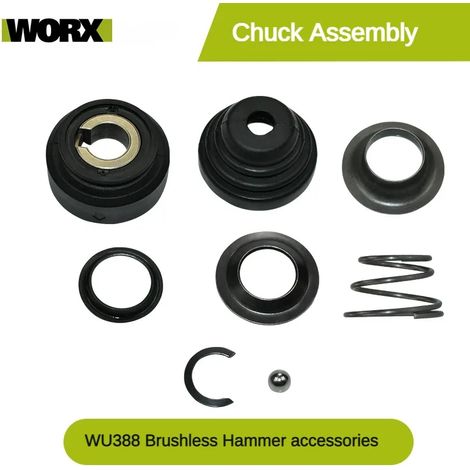 (Mandrin WU388) Mandrin d'origine WORX WU388 pour marteau électrique : cache-poussière, circlip, bille d'acier, déflecteur, rondelle élastique, douille en acier et accessoires (1/2)