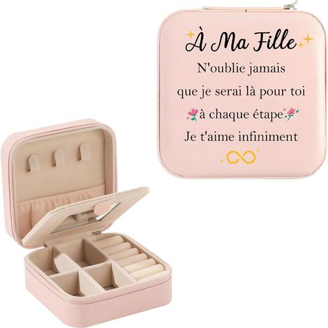 Cadeau Fille Boîte à Bijoux en Cuir, Cadeau pour Anniversaire, Saint Valentin, D'école Fin D'année Idee Cadeaux Encouragement Ado Fille, Coffret de Rangement Bijoux de Voyage avec Miroir pour Femme (1/5)