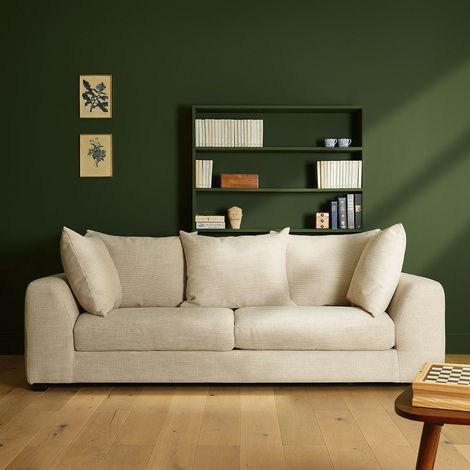 Canapé droit 4 places en tissu texturé beige chiné
