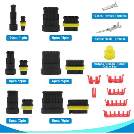 728PCS Imperméable à l'eau Connecteurs électrique connecteur étanche, 1/2/3/4/5/6pin avec fusibles de prise Kit d'assortiment pour le camion de bateau automatique de moto (1/4)