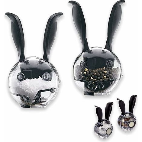 VURAHOME - Moulin à poivre noir manuel, ensemble de moulins à sel et à poivre, oreilles de lapin noir en forme de boule, salières et poivrières à grossièreté réglable, 2 pièces (1/5)