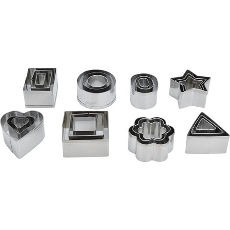 Moule à biscuits en acier inoxydable (24 pièces) - Défis de tailles variées - Finition soignée - Grande dureté - Idéal pour les jeux - Boîte rectangulaire blanche (1/5)