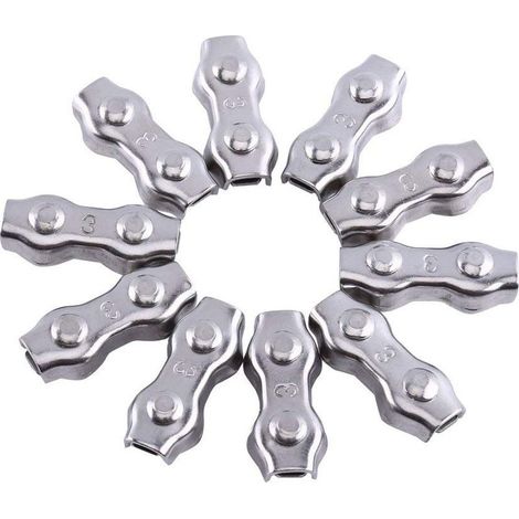Lot 10 pinces câbles métallique 3mm – attache M3 – acier inoxydable – duplex – corde à linge (1/5)