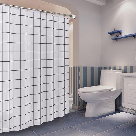 Bath Rideau de Douche Grille Blanche, 200cm (L) × 180cm (L) Tissu Rideau de Douche en Polyester avec Crochets Grommet, Machine résistante à l'eau Lavable (1/5)