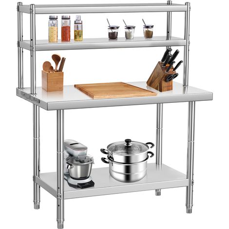 Table de travail professionnelle en acier inoxydable – Station de préparation idéale cuisine, restaurant, garage ou entrepôt – Étagère supérieure 36 x 12" – Facile à nettoyer – Modèle 936 (1/5)