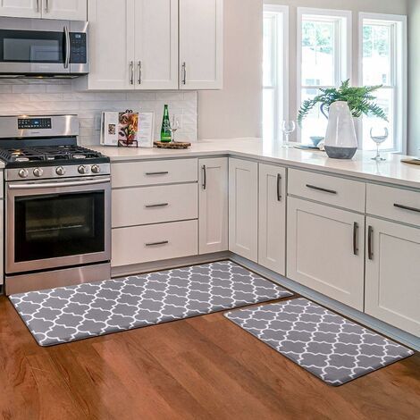 Kaelt - Tapis de Cuisine [2 Pièces] Tapis de Cuisine Rembourré Anti-Fatigue, Mousse Ergonomique Imperméable et Antidérapante Gris