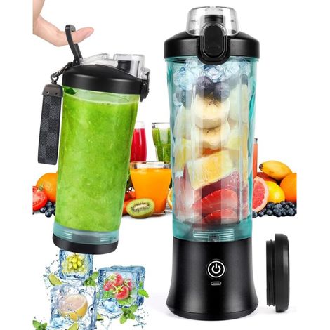Mixeur à smoothies portable 600 ml avec 6 lames 4000 mAh Mini mixeur peut presser 25 tasses de jus pour le bureau, le camping et les voyages,Noir (1/5)