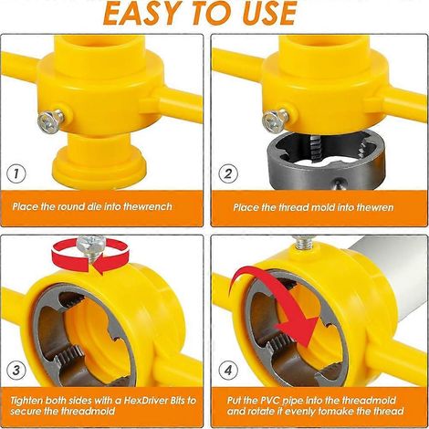 Ensemble de 6 outils de filetage PVC, kit d'outils de filetage de tuyaux, comprenant des moules de 1/2 pouce, 3/4 pouce et 1 pouce. (1/5)