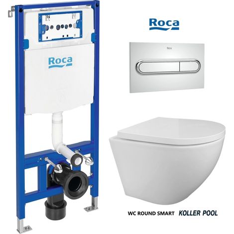 PACK ROCA DUPLO Bati-Support RÉSERVOIR ENCASTRABLE ET PLAQUE PL1 CHROME BRILLANT AVEC WC SUSPENDU KP ROUND SMART Blanc Tornado 3.0 (1/5)
