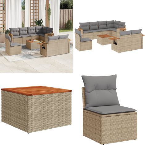 9-tlg. Garten-Sofagarnitur mit Kissen Beige Poly Rattan - Gartenmöbel - Esszimmerset - Outdoor Möbel - Lounge Set - Rattan Gartenmöbel - Home & Living