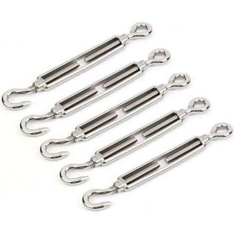 304 Acier Inoxydable Turnbuckles M5 Tendeur en Acier InoxydableTendeur Crochet et Oeil en Acier Inoxydable 304 Convient pour Serrer le Câble et Réguler L'effet Élastique Accessoires(5 Pièces) (1/4)