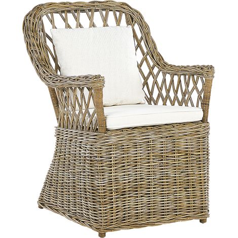 Silla de jardín de ratán natural blanco crema algodón cojines de respaldo interior Maros
