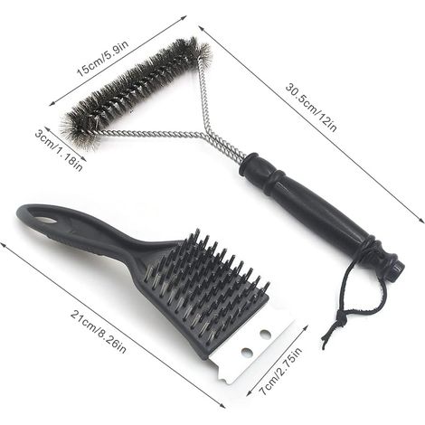 2 Pièces Acier Inoxydable Brosse Barbecue, 2 in 1 Multifonctionnelle Brosse Metallique Grille Barbecue avec Grattoir pour Un Nettoyage en Profondeur(Noir) (1/4)