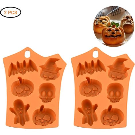 Moules en silicone pour Halloween, lot de 2 moules de formes variées en silicone de qualité alimentaire pour la pâtisserie et la cuisine. (1/2)